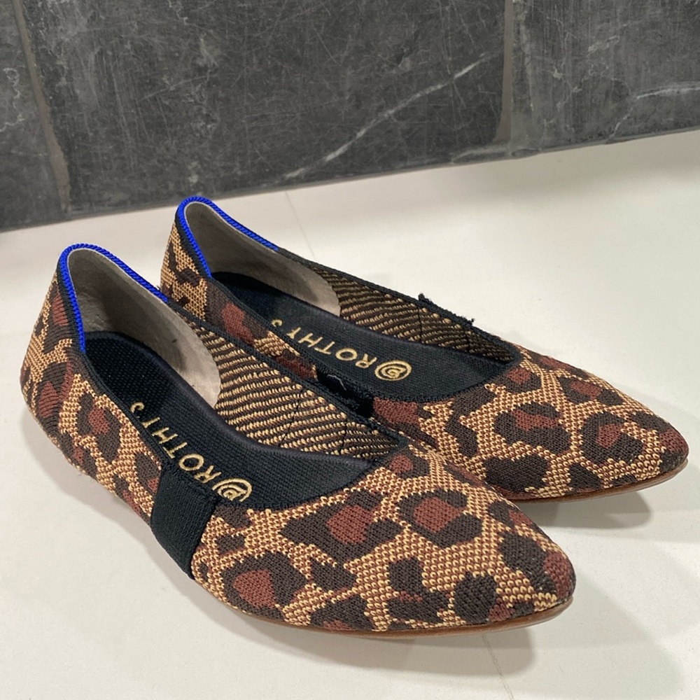 Rothy's Mary Jane Point in Wildcat Retired Leopard Print Flat‎ Size 7.5